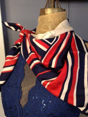 VTG 1970-90 Scarf Americana Nautical Preppy Cotton/Poly Scarf Coastal Grandma